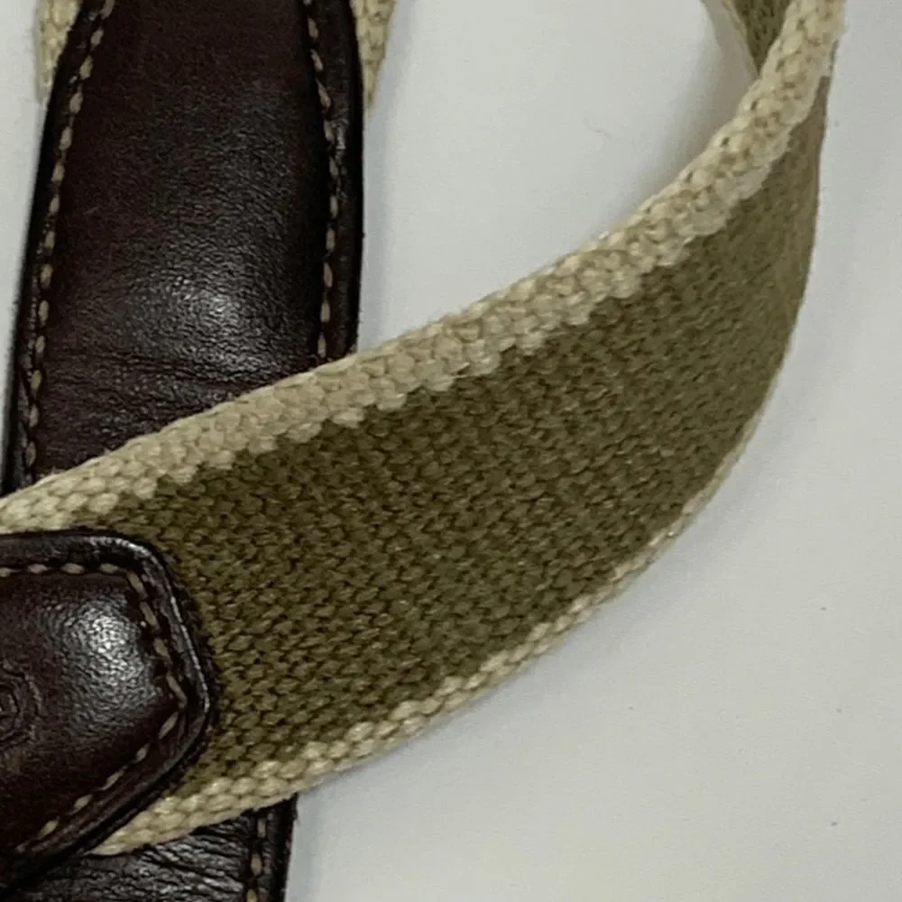 Coach Brown Leather and Army Green Cream Nylon Belt